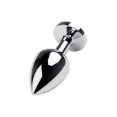 Серебристая коническая анальная пробка с красным кристаллом - 8 см. - ToyFa - купить с доставкой в Миассе