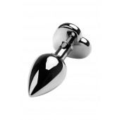 Серебристая коническая анальная пробка с красным кристаллом-сердечком - 7 см. - ToyFa - купить с доставкой в Миассе