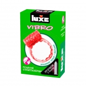 Розовое эрекционное виброкольцо Luxe VIBRO  Поцелуй стриптизёрши  + презерватив - Luxe - в Миассе купить с доставкой