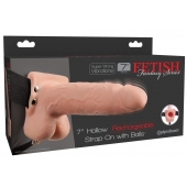 Телесный перезаряжаемый вибрострапон 7  Hollow Rechargeable Strap-on with Balls - 20,3 см. - Pipedream - купить с доставкой в Миассе
