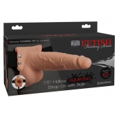 Телесный полый страпон с имитацией эякуляции 7.5  Hollow Squirting Strap-On with Balls Flesh - 21,6 см. - Pipedream - купить с доставкой в Миассе