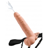Телесный полый страпон с имитацией эякуляции 7.5  Hollow Squirting Strap-On with Balls Flesh - 21,6 см. - Pipedream - купить с доставкой в Миассе