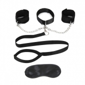 Чёрный ошейник с наручниками и поводком Collar Cuffs   Leash Set - Lux Fetish - купить с доставкой в Миассе