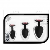 Набор черных анальных пробок с красным кристаллом-сердечком Bling Plugs Training Kit - Blush Novelties - купить с доставкой в Миассе