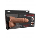 Кофейный перезаряжаемый вибрострапон 7  Hollow Rechargeable Strap-on with Balls - 20,3 см. - Pipedream - купить с доставкой в Миассе
