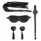 Эротический набор в черном цвете: маска, кляп, пэстисы, плётка - Notabu - купить с доставкой в Миассе