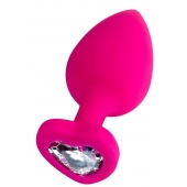 Розовая анальная втулка Diamond Heart с прозрачным кристаллом - 9,5 см. - ToyFa - купить с доставкой в Миассе