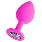 Розовая анальная втулка Brilliant с прозрачным кристаллом - 8 см. - ToyFa - купить с доставкой в Миассе