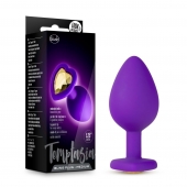 Фиолетовая анальная пробка Bling Plug Medium с золотистым стразом - 8,3 см. - Blush Novelties - купить с доставкой в Миассе