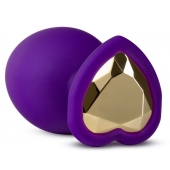 Фиолетовая анальная пробка Bling Plug Large с золотистым стразом - 9,5 см. - Blush Novelties - купить с доставкой в Миассе
