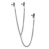 Черные зажимы на соски и клитор на цепочке DELUXE NIPPLE   CLIT CLAMPS - Dream Toys - купить с доставкой в Миассе