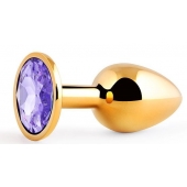 Золотистая анальная пробка с фиолетовым стразом - 7,2 см. - Anal Jewelry Plug - купить с доставкой в Миассе