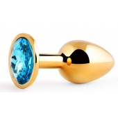 Золотистая анальная пробка с голубым стразом - 7,2 см. - Anal Jewelry Plug - купить с доставкой в Миассе