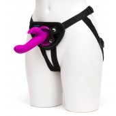Лиловый страпон Rechargeable Vibrating Strap-On Harness Set - 17,6 см. - Happy Rabbit - купить с доставкой в Миассе