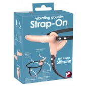 Телесный двойной вибрострапон с вибрацией Vibrating Double Strap-On - 15 см. - Orion - купить с доставкой в Миассе