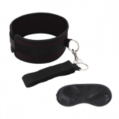 Черный ошейник с длинным поводком Collar and Leash Set - Lux Fetish - купить с доставкой в Миассе