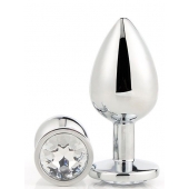 Серебристая анальная втулка с прозрачным кристаллом - 7,1 см. - Dream Toys - купить с доставкой в Миассе