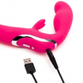 Ярко-розовый безремневой страпон Rechargeable Vibrating Strapless Strap-On - Happy Rabbit - купить с доставкой в Миассе