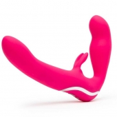 Ярко-розовый безремневой страпон Rechargeable Vibrating Strapless Strap-On - Happy Rabbit - купить с доставкой в Миассе