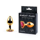 Золотистая анальная пробка с малиновым кристаллом-сердечком - 7 см. - Anal Jewelry Plug - купить с доставкой в Миассе