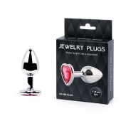 Серебристая анальная пробка с малиновым кристаллом-сердечком - 7 см. - Anal Jewelry Plug - купить с доставкой в Миассе
