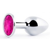 Серебристая анальная пробка с малиновым кристаллом - 7,2 см. - Anal Jewelry Plug - купить с доставкой в Миассе