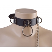 Черный кожаный ошейник Big Ring - Sitabella - купить с доставкой в Миассе