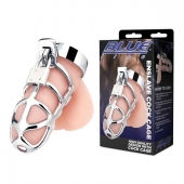Серебристая металлическая клетка для члена с замком Enslave Cock Cage - BlueLine - купить с доставкой в Миассе