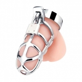 Серебристая металлическая клетка для члена с замком Enslave Cock Cage - BlueLine - купить с доставкой в Миассе