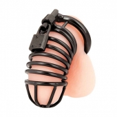 Черная металлическая клетка с замком Deluxe Chastity Cage - BlueLine - купить с доставкой в Миассе