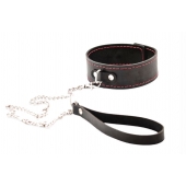 Черный широкий ошейник с красной строчкой и поводком - Crazy Handmade - купить с доставкой в Миассе