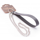 Серебристый металлический поводок с кожаной черной ручкой - 80 см. - Crazy Handmade - купить с доставкой в Миассе