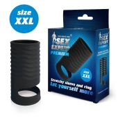 Черная открытая насадка на пенис с кольцом для мошонки XXL-size - 9,4 см. - Sex Expert - в Миассе купить с доставкой