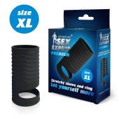 Черная открытая насадка на пенис с кольцом для мошонки XL-size - 8,9 см. - Sex Expert - в Миассе купить с доставкой