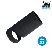 Черная открытая насадка на пенис с кольцом для мошонки XL-size - 8,9 см. - Sex Expert - в Миассе купить с доставкой