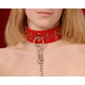 Красный кожаный ошейник с карабином и поводком - Sitabella - купить с доставкой в Миассе