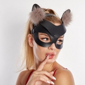 Черная кожаная маска  Кошечка  с мехом - Sitabella - купить с доставкой в Миассе