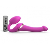 Ярко-розовый безремневой страпон Multi Orgasm Size S с клиторальной стимуляцией - Strap-on-me - купить с доставкой в Миассе