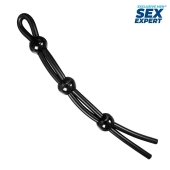 Черное силиконовое лассо с тремя шариками для утяжки - Sex Expert - в Миассе купить с доставкой
