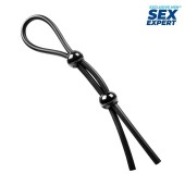 Черное силиконовое лассо с двумя шариками для утяжки - Sex Expert - в Миассе купить с доставкой