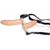 Телесный женский страпон с вагинальной пробкой Strap-On Duo - 15 см. - Orion - купить с доставкой в Миассе