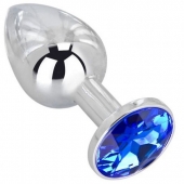 Анальное украшение BUTT PLUG  Small с синим кристаллом - 7 см. - Anal Jewelry Plug - купить с доставкой в Миассе