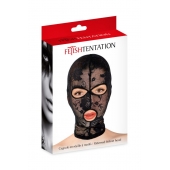 Черная кружевная маска на голову с отверстиями для глаз и рта - Fetish Tentation - купить с доставкой в Миассе