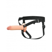 Телесный полый страпон на черных ремнях Hollow Silicone Strap-on - 17,8 см. - Pipedream - купить с доставкой в Миассе