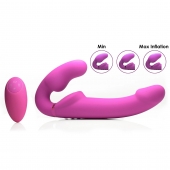 Розовый безремневой страпон с вибрацией и функцией расширения Inflatable Ergo-Fit Strapless Strap-On - XR Brands - купить с доставкой в Миассе