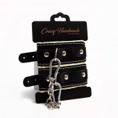 Черные скругленные наручники с мягкой бежевой подкладкой - Crazy Handmade - купить с доставкой в Миассе