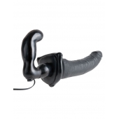 Черный страпон с вагинальной пробкой Deluxe Vibrating Penetrix Strap-On - 19 см. - Pipedream - купить с доставкой в Миассе