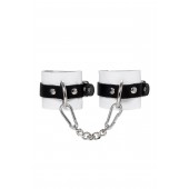 Бело-черные кожаные наручники с одним ремешком с люверсами - Pecado - купить с доставкой в Миассе