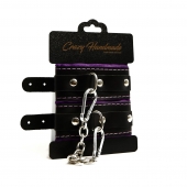 Черно-фиолетовые скругленные наручники с мягкой подкладкой - Crazy Handmade - купить с доставкой в Миассе