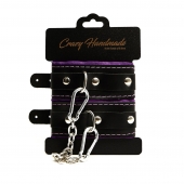 Черно-фиолетовые скругленные наручники с мягкой подкладкой - Crazy Handmade - купить с доставкой в Миассе